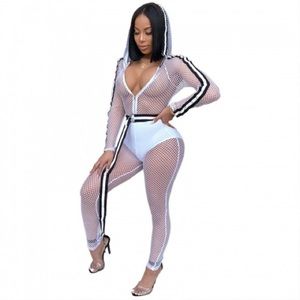 SPORTIVE BELTED MESH JUMPSUIT